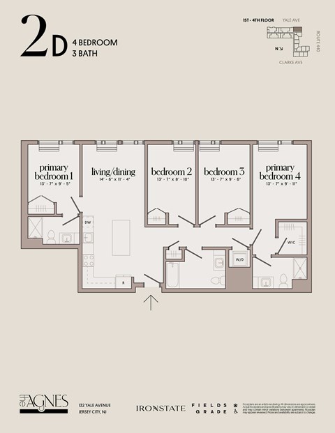 Floor plan for 1 bed, 1 bath, 104 sqft